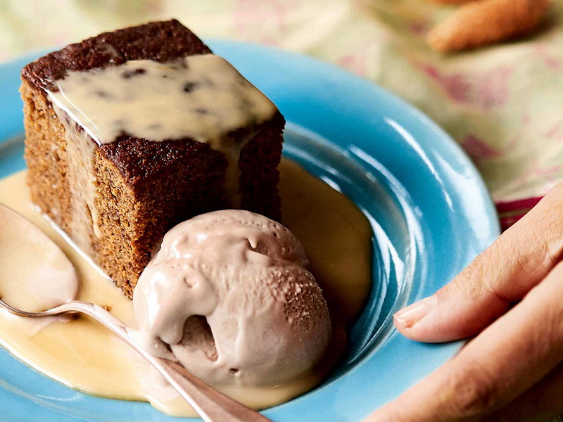 Banana Cake with Miso Butterscotch and Cocoa Kulfi