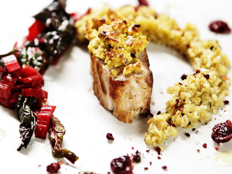 Pork Fillet with Feta-Hazelnut Crust and Bulgur Wheat