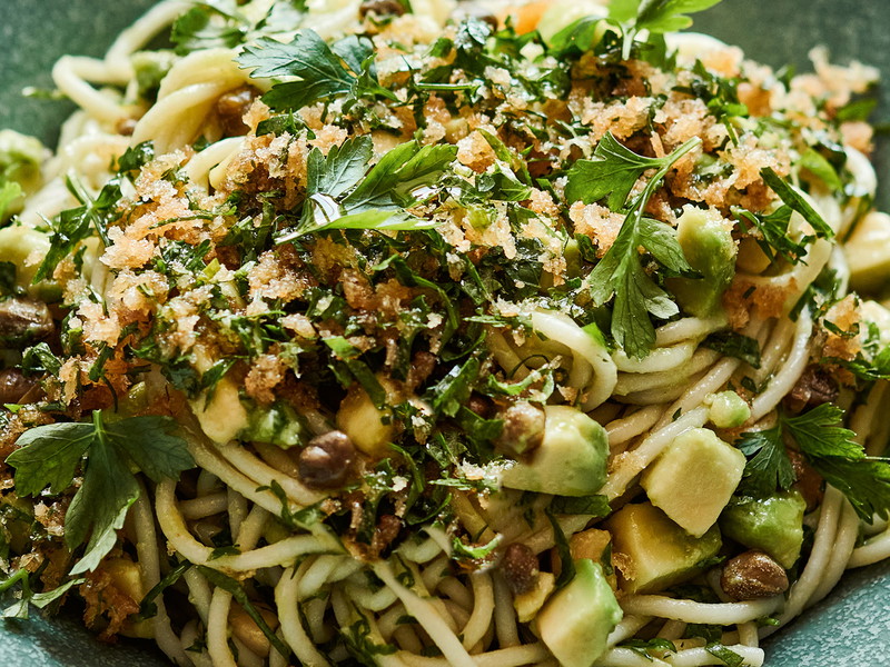 Avocado Spaghetti with Lemon Gremolata