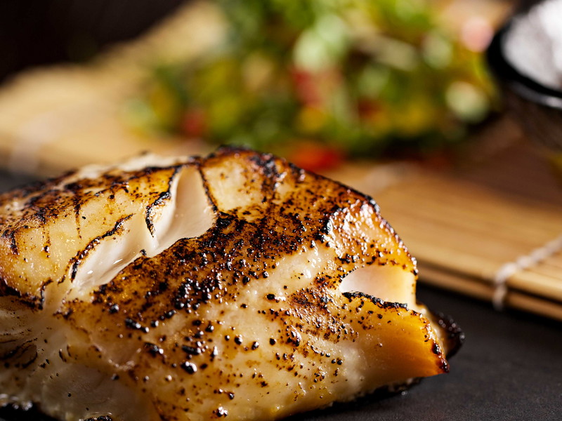 Miso-Marinated Black Cod with Tomato and Asparagus