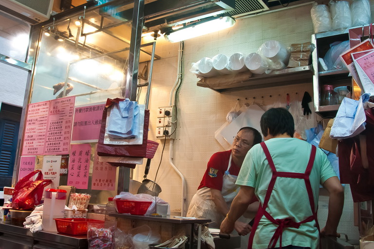 Roasted goose and BBQ pork on rice in Yat Lok in central Hong Kong.