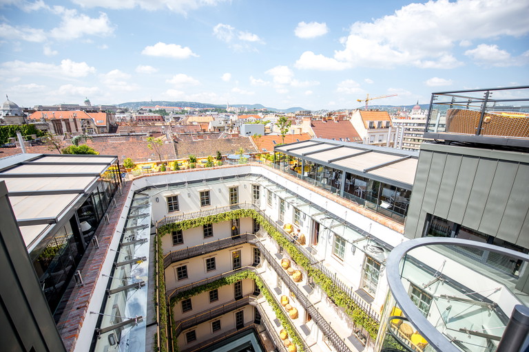 Atrium of the Aria hotel by Library hotel collection in Budapest