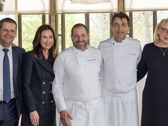 Stéphane Freiss, Henri Da Costa, Elsa Zylberstein, Sébastien Faramond, Yannick Alleno, Chantal Perse, Stéphane de Groodt at Restaurant Pavillon Ledoyen-Allen, Paris.