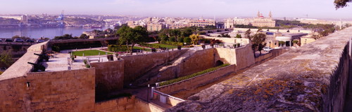 Upper Barrakka Gardens and the Grand Harbor of Valletta, Malta.