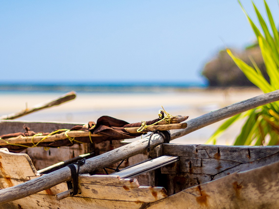 Pirogue boat on the beach on Nosy Be, Madagascar