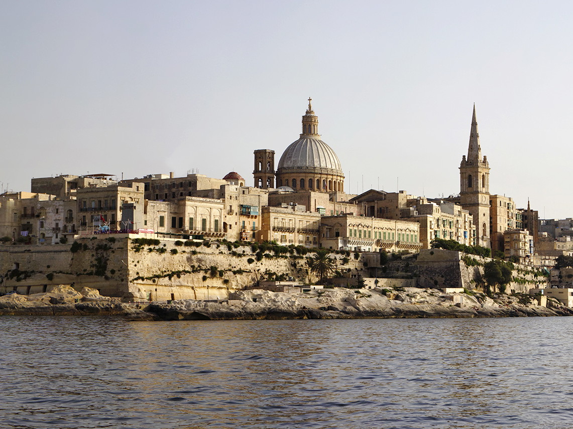 Panoramic view of Valletta and St. John Co-Cathedral's dome, Malta