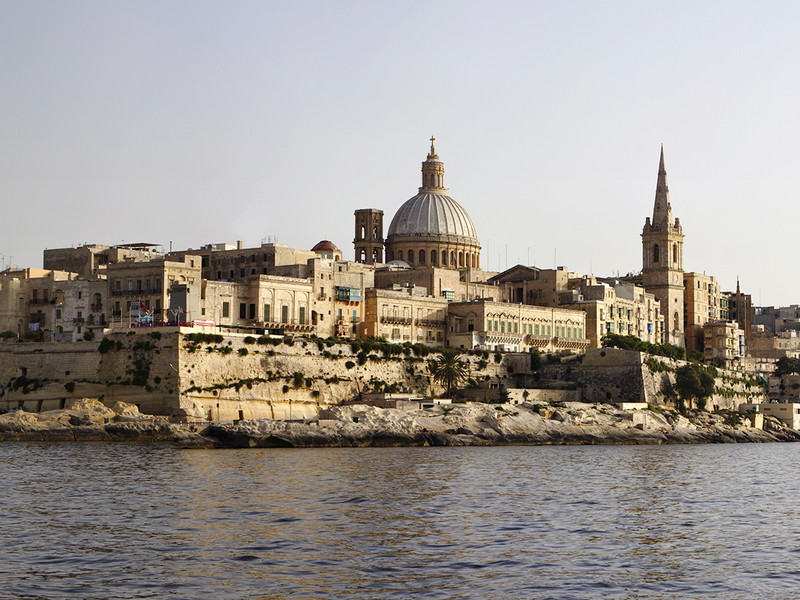 Panoramic view of Valletta and St. John Co-Cathedral's dome, Malta