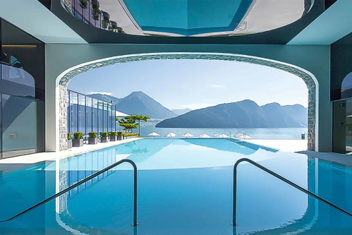 Der beheizte Infinitypool wird zu jeder Saison rege genutzt. Ein weiteres Highlight im grosszügigen Spa-Bereich mit Saunen, Eisgrotte, Kneippbecken und Tepidarium: ein raumhohes Meerwasseraquarium mit bunter Fischwelt.