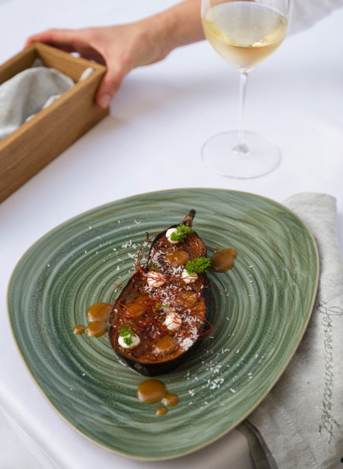 Langsam geschmorte Aubergine.