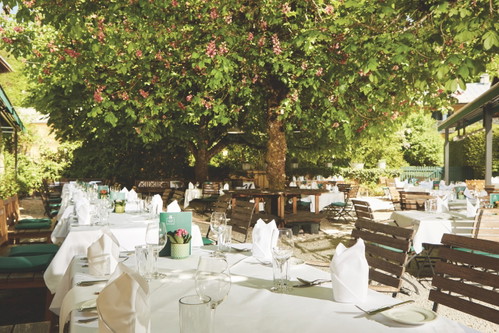 Der Gastgarten des Schloss Aigen.