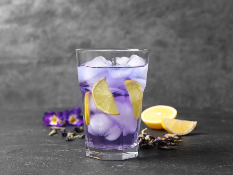Blue cold brewed and herbal tea.