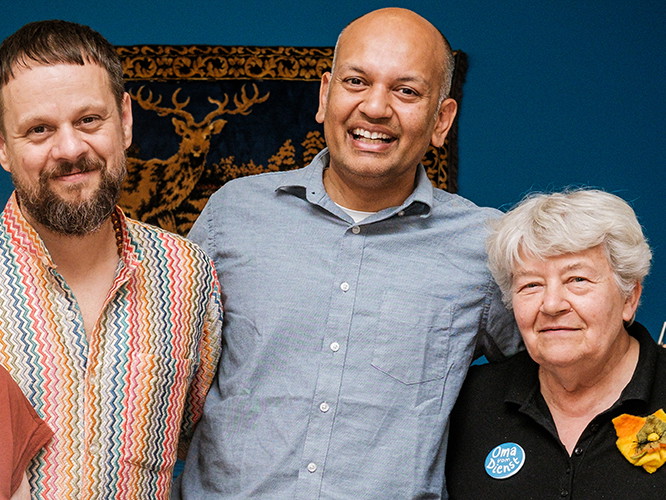 v.l.n.r.: Frau Marianne, Moriz Piffl-Percevic, Nipun Metha, Frau Doris und Julia Krenmayr, 