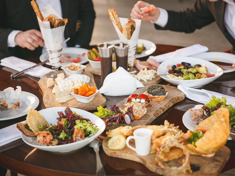 Business lunch, food testing