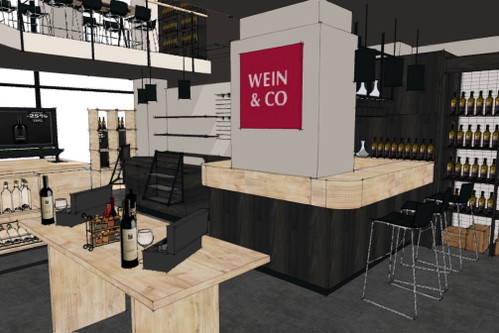Renderings der neuen Wein&amp;Co.-Filiale auf der Landstraßer Hauptstraße.