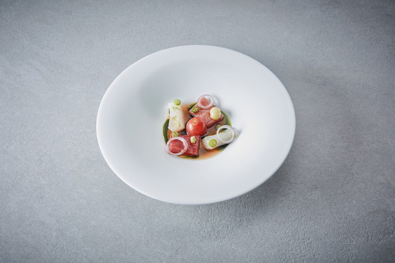 Ikejime Dorade, Balfegó Thunfisch, Tomate, Yuzu