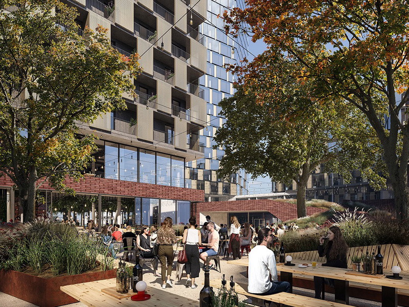 So soll der Innenhof des neuen Gebäudekomplex in Linz aussehen.