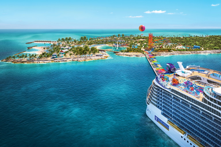 Die private Insel Bahamas Coco Cay 
wurde von der Reederei Royal Caribbean 
Group zu einem Vergnügungspark umgestaltet, gleichzeitig unterliegt sie strengsten Umweltschutzregeln 
und ist ein Meeresschutzgebiet.