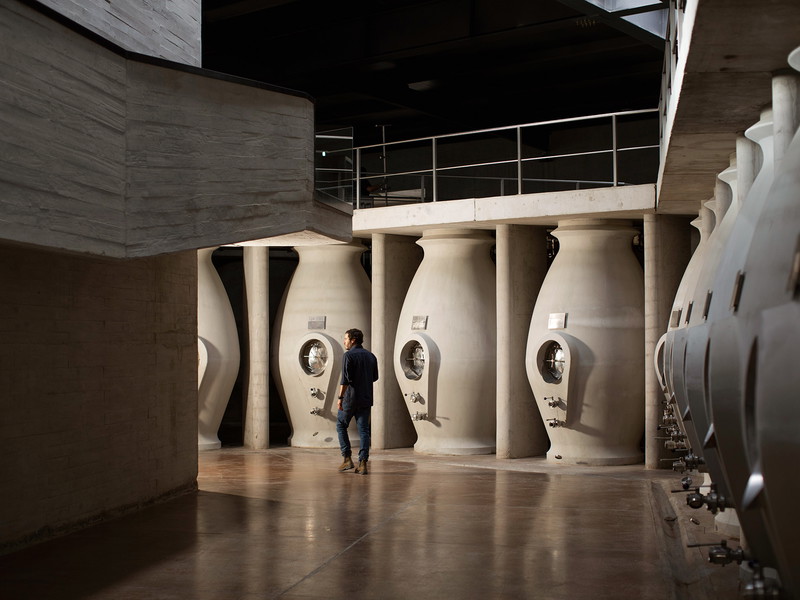 The Zuccardi winery in Argentina's Valle de Uco uses concrete fermentation racks to carefully extract the tannin-rich Malbec.