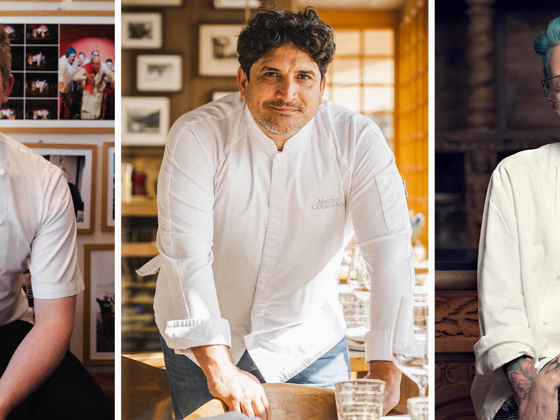 Die neuen Chefs im «Kulm»: Tom Booton  mit  Mauro Colagreco und Claudia Canessa.