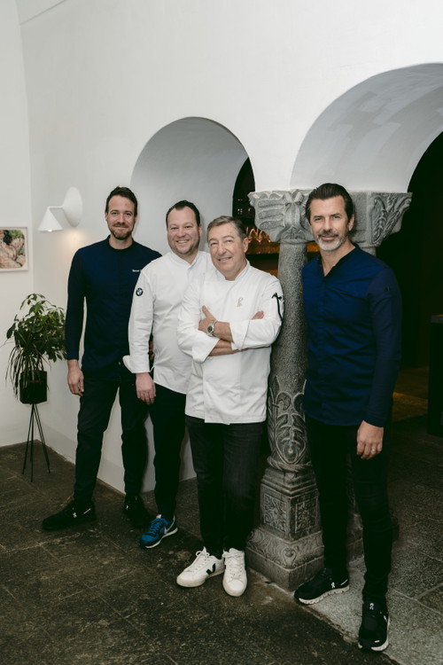 Marcel Skibba mit Jan Hartwig, Joan Roca und Andreas Caminada.