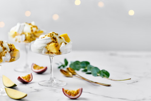 Mango-passion fruit Eton Mess with Greek yogurt.
