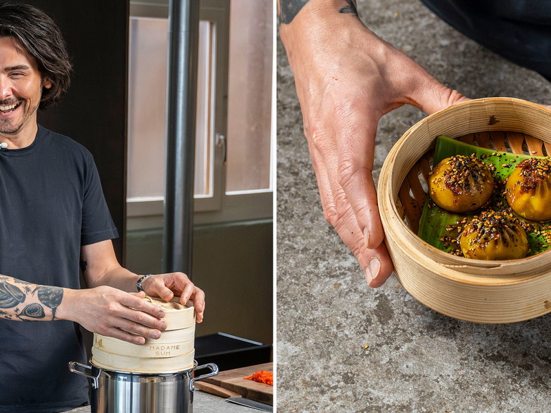 Nenad Mlinarevic mit seiner neuen Madame Sum Dumpling Kreation.