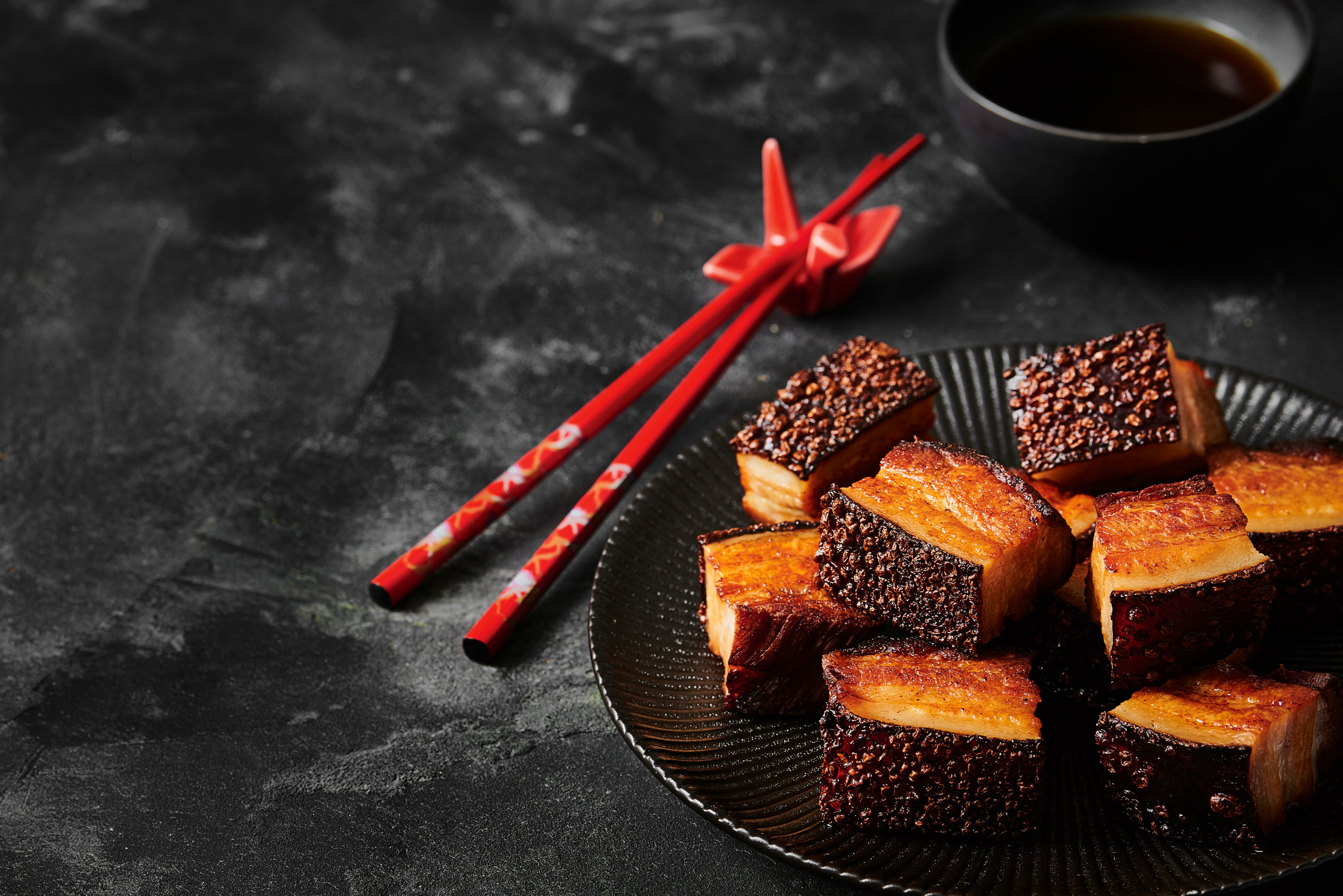 Crispy Pork Belly with Yuzu-Ponzu and Rice - Recipes - Falstaff