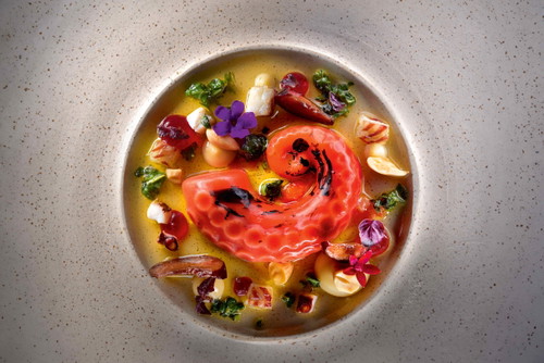 Fava-Pannacotta in Oktopus-Form.