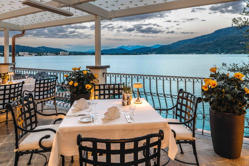 Sundowner dinner within easy reach of the lake. La Terrasse at Seefels Castle lives up to its name. 