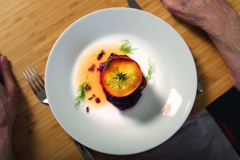 Hauptgang: Blutwurst - Püree - Apfel 