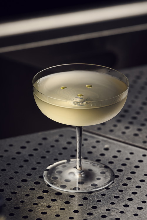 Earthquake Cocktail inspired by Gimlet: Tanqueray Dry / Talisker 10 / Moss / Loomi / Angelica / Rose Water / Grapefruit.