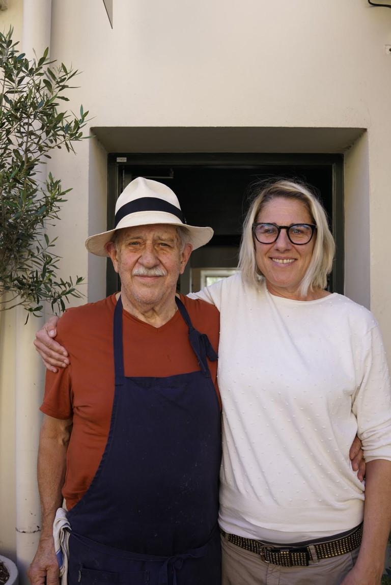 Svantesson with his daughter in front of Le Petit Bistro
