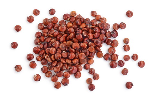 Quinoa: Senfkorngroße Samen in Gold, Braun und Rot, gehören zu den Pseudocerealien und sind glutenfrei. Knackige Konsistenz und wie Amaranth zu verwenden.