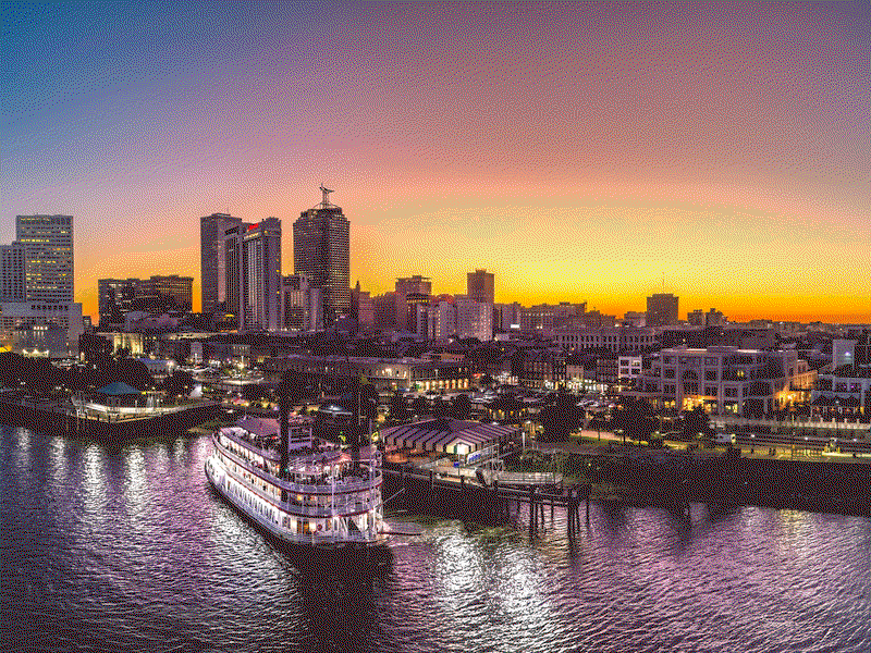 At night, the city transforms