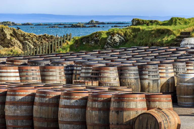 Scotch Whisky Fässer auf der Insel Islay in Schottland. 