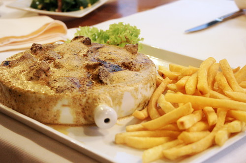 Falsche Schnecken mit Pommes Frites.