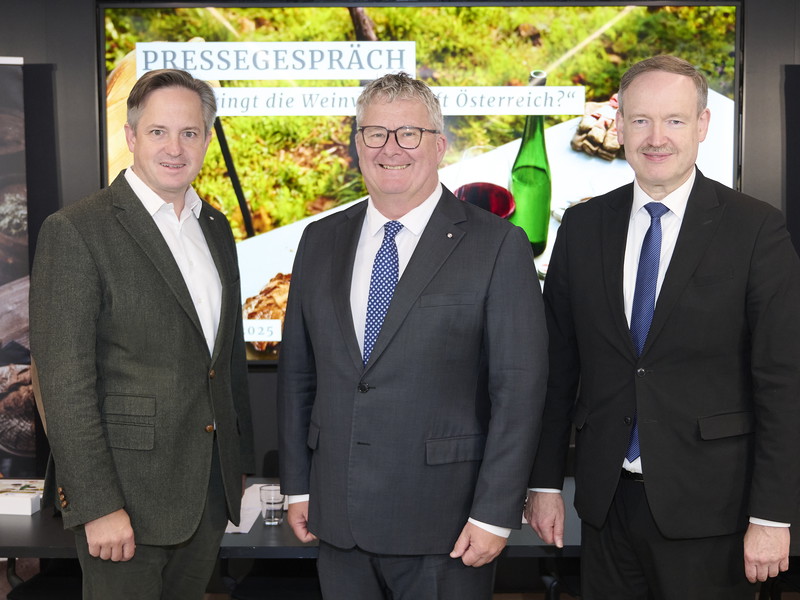 Weinbaupräsident Johannes Schmuckenschlager, ÖWM-Geschäftsführer Chris Yorke und Christian Helmenstein, Leiter der Economica GmbH.