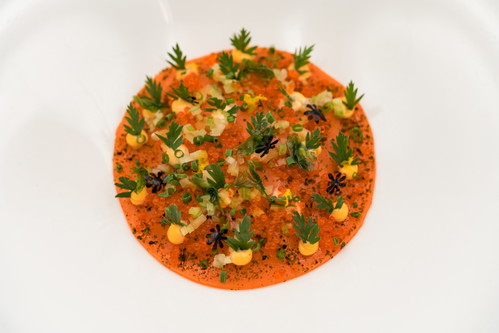 Kingcrab, Gänseleber, Karotte, Seegras und Yuzu-Kosho