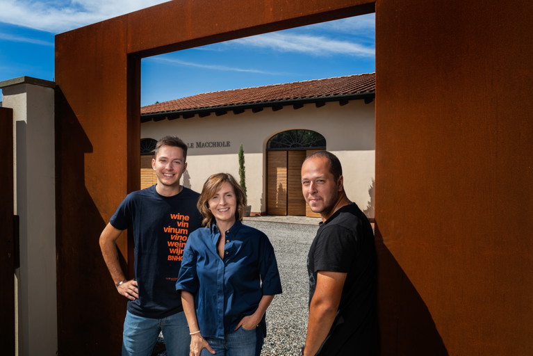 La familglia de Le Macchiole: da sx, Mattia Campolmi, Cinzia Merli, Elia Campolmi