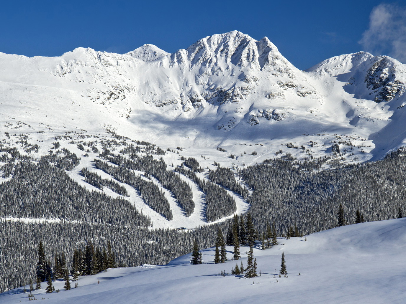 The Whistler Blackcomb ski area stretches up to 2284 meters. It is considered snow-sure with around eleven meters of snowfall per year.
