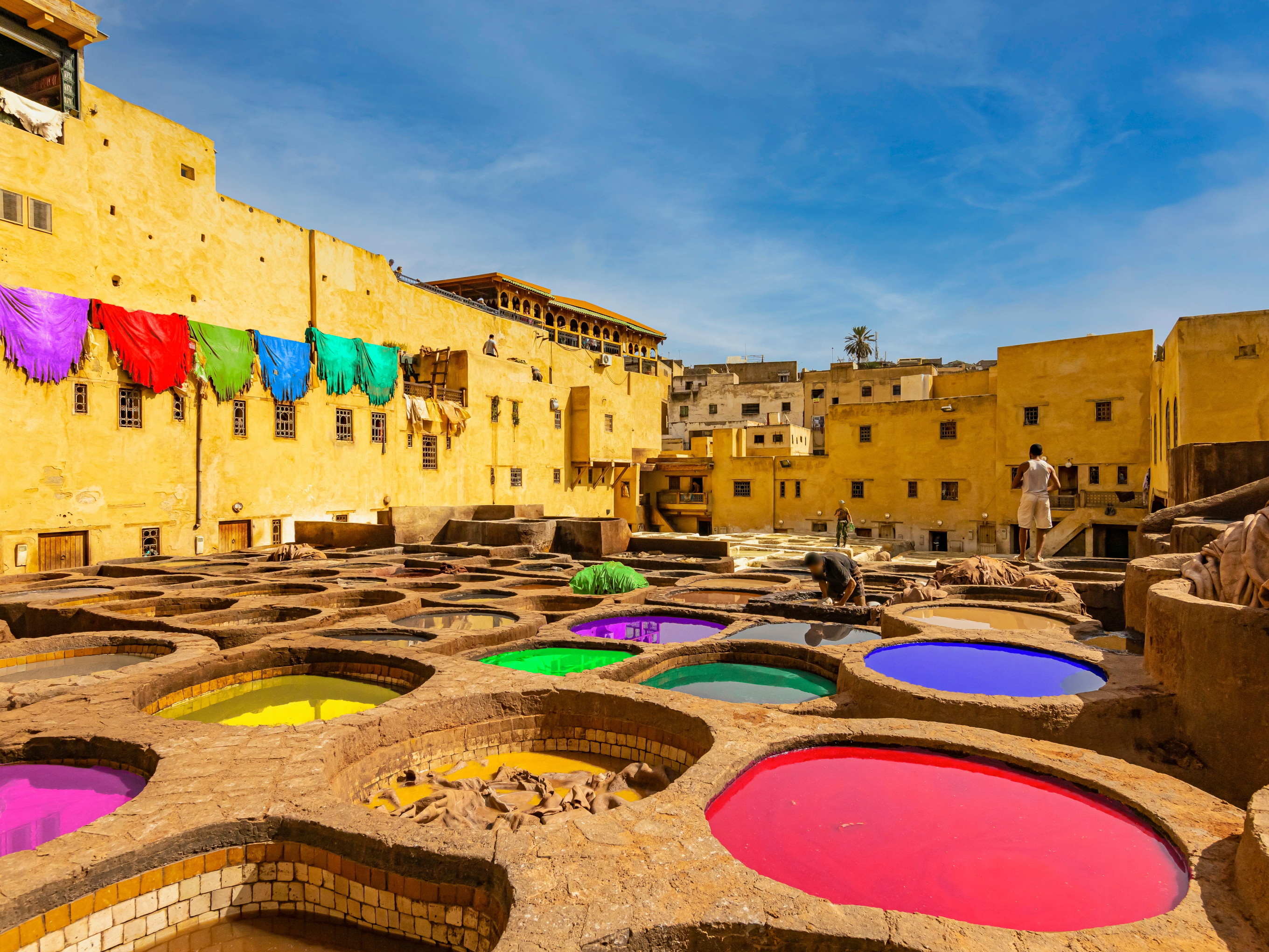 Fez, Moroccan leather tanneries in the old capital.