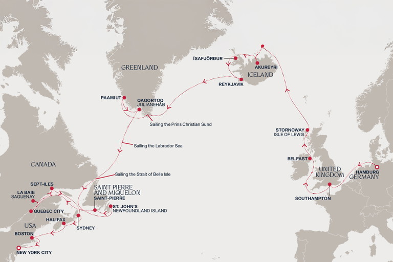31 Nächte auf Traumreise: ab Hamburg über Island und Grönland nach Kanada und New York.
