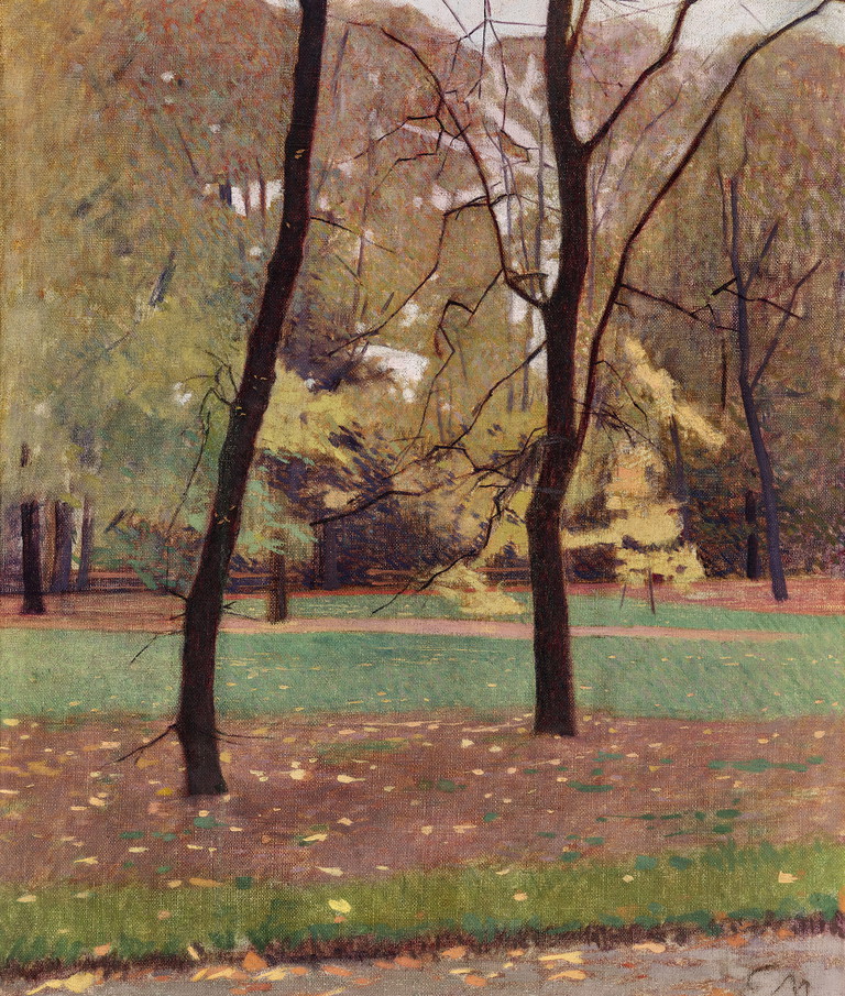 Carl Moll: Laubwald im Herbst, um 1902, monogrammiert CM, Öl auf Leinwand, 55,5 x 45 cm, gerahmt.
Schätzwert: EUR 60.000,- bis EUR 80.000,-