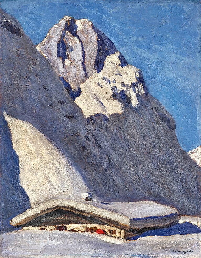 Alfons Walde: »Maukalm mit Larcheckspitze«, um 1935, signiert A. Walde , rückseitig betitelt auf altem Künstleretikett und bezeichnet »Maukalm« in Bleistift auf dem Rahmen, Öl auf Holz, 57,7 x 45 cm, original Walde-Rahmen.
Schätzwert: EUR 260.000,- bis EUR 380.000,-