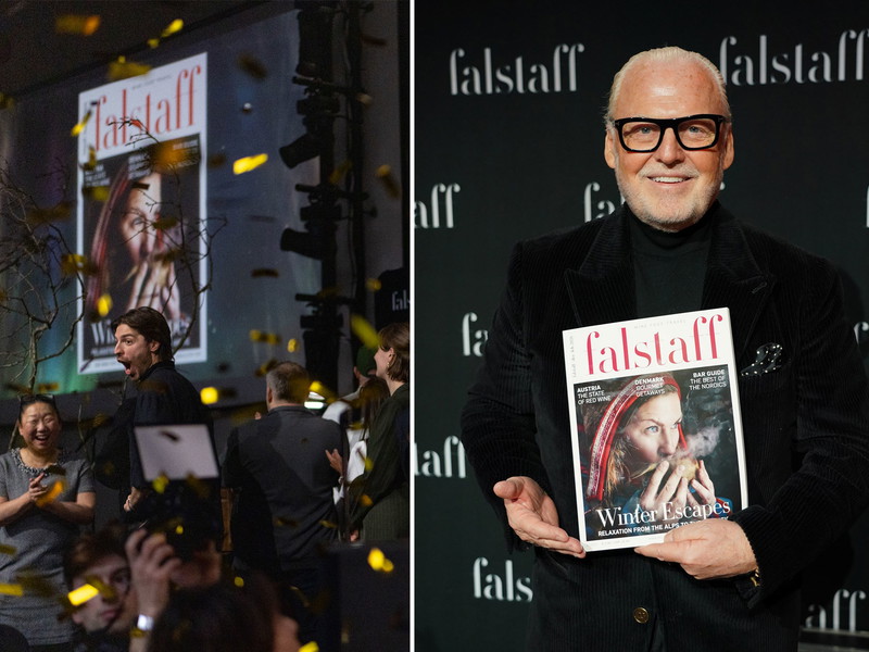 Falstaff Herausgeber Wolfgang Rosam mit der ersten Falstaff Nordics Ausgabe