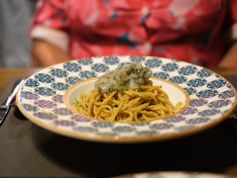 Spaghetti mit rohen Crevetten