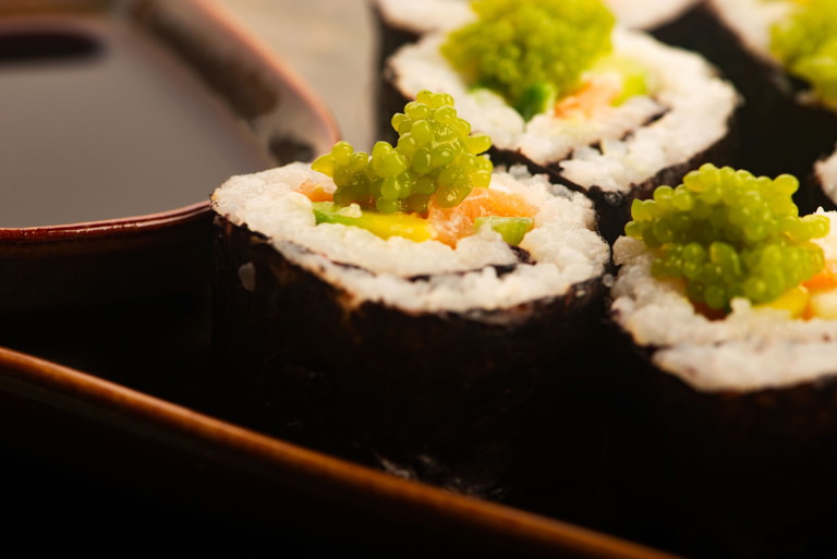 Sushi Rolls with Green Caviar