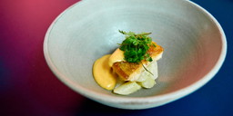 Gebratener Zander mit weißem Spargel und Misohollandaise