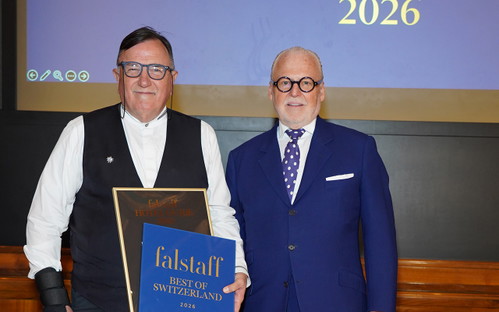 Felix Dietrich-Kienberger (Waldhaus Sils) and publisher Wolfgang M. Rosam.