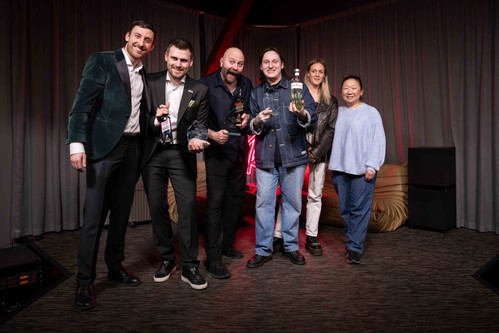 The three winners with the jury. 